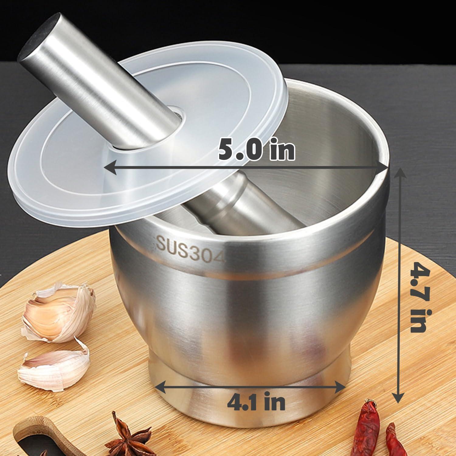 Mortero y Maja de Acero Inoxidable Chemlliy 5" Antideslizante