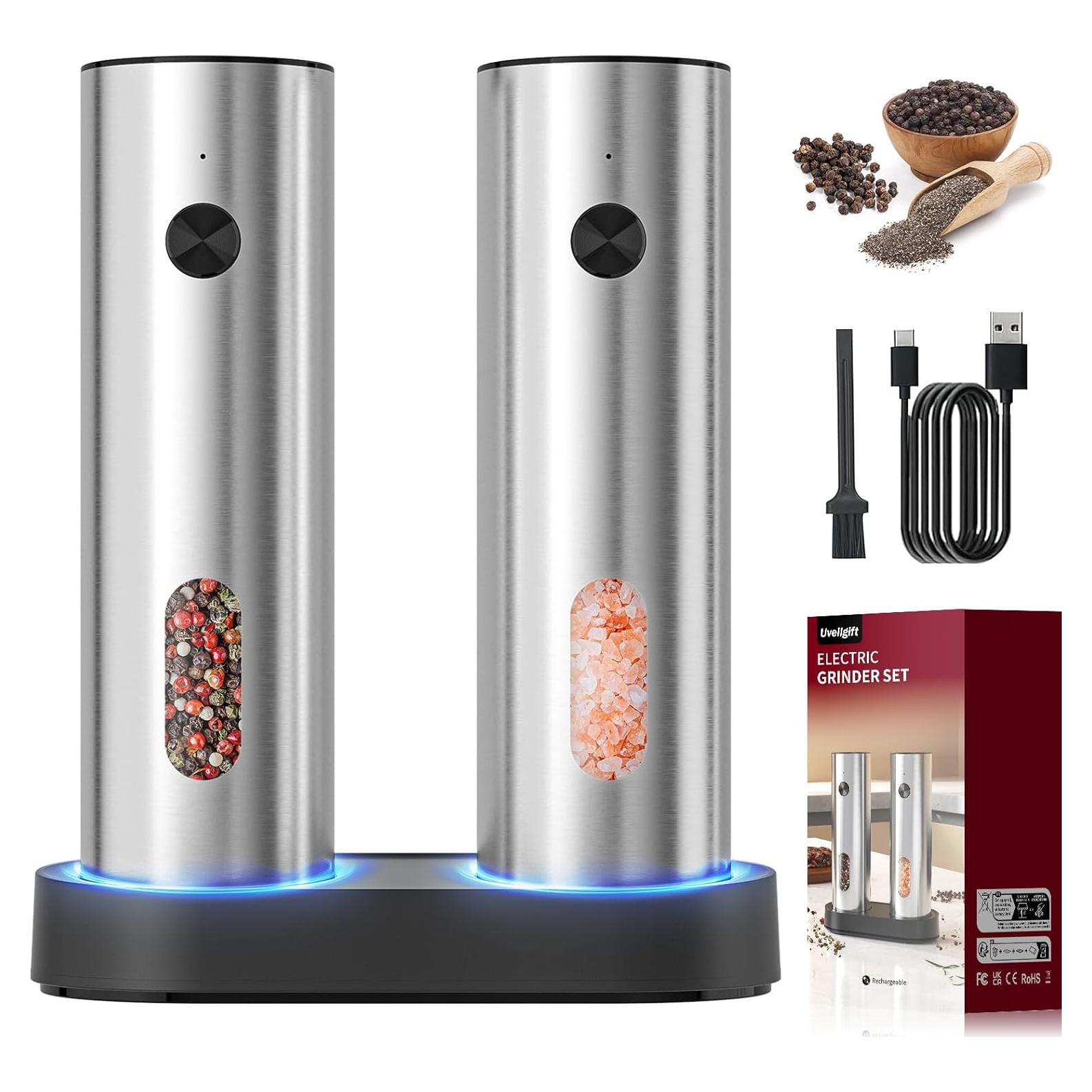 Juego de Molinillos Eléctricos de Sal y Pimienta Uvellgift 110ml