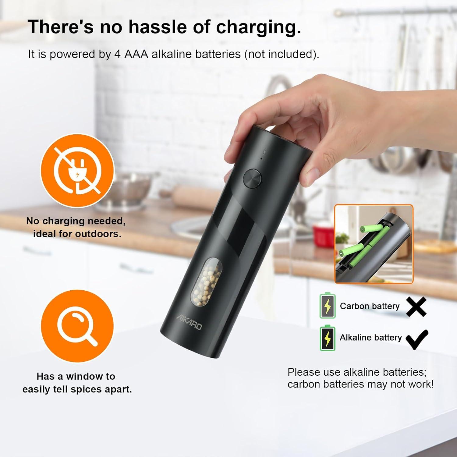 Molinillo Eléctrico de Sal y Pimienta AIKARO 110ml Automático