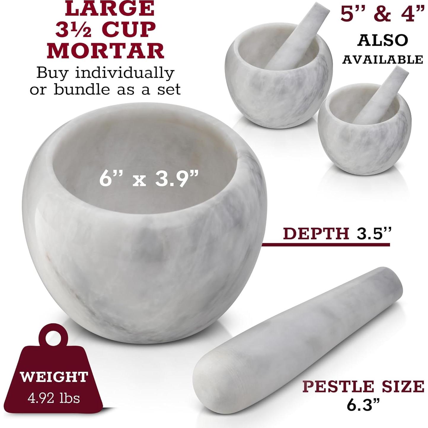 Juego de Mortero y Mano de Mármol Gusto Nostro 15.24 cm 3.5 Tazas