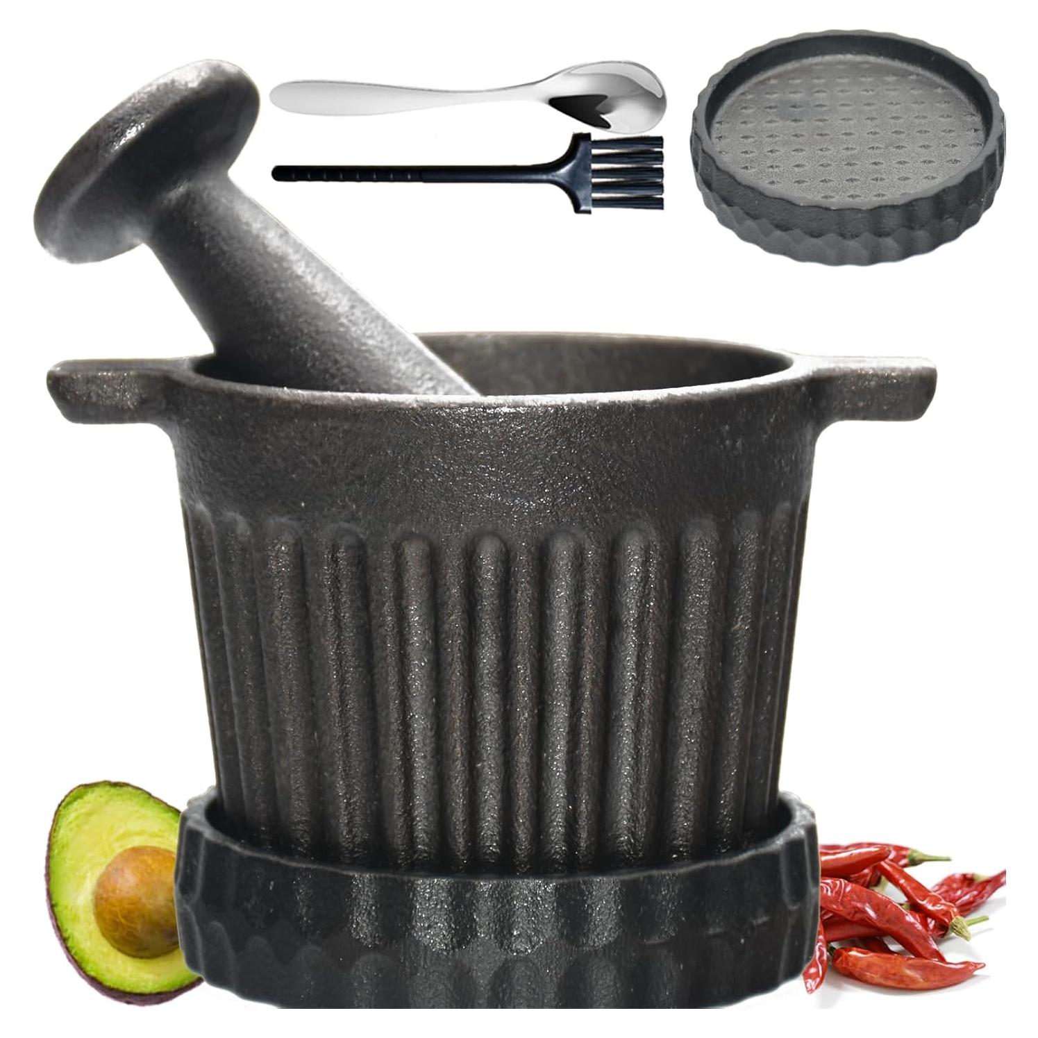 Juego de Mortero y Mano de Hierro Fundido Aurionix 3-en-1