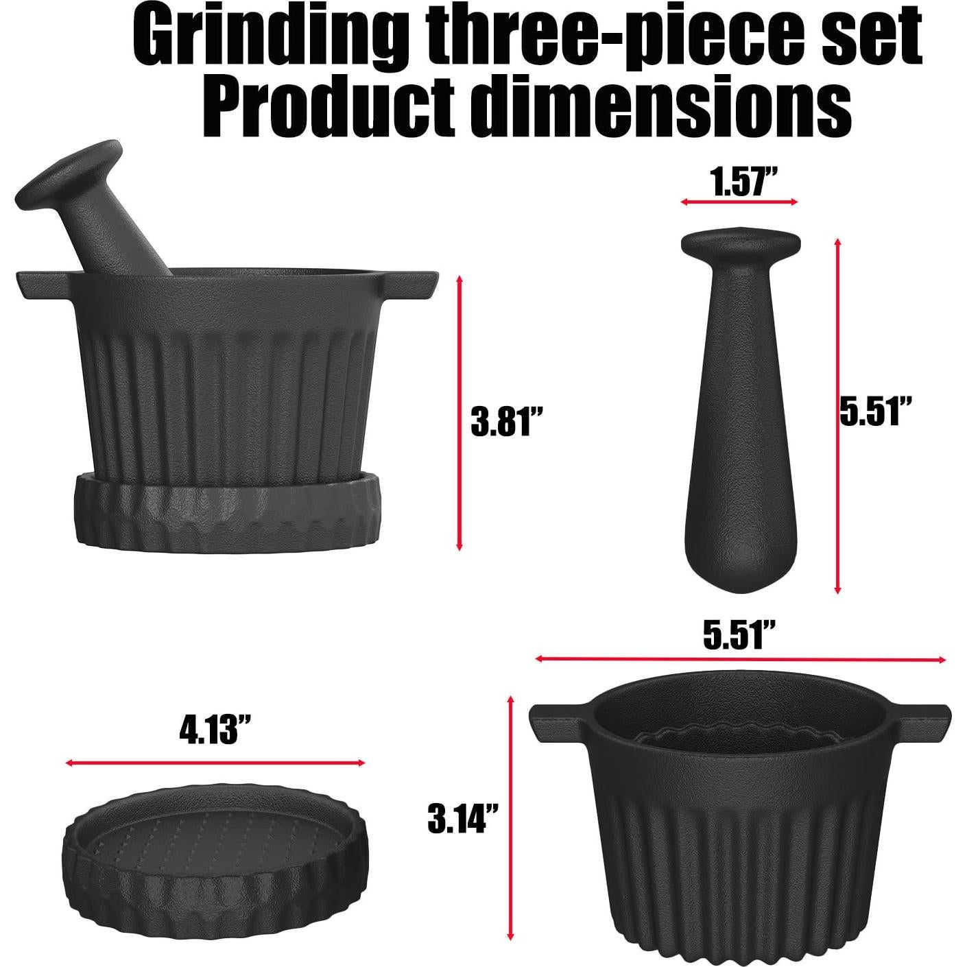 Juego de Mortero y Mano de Hierro Fundido Aurionix 3-en-1