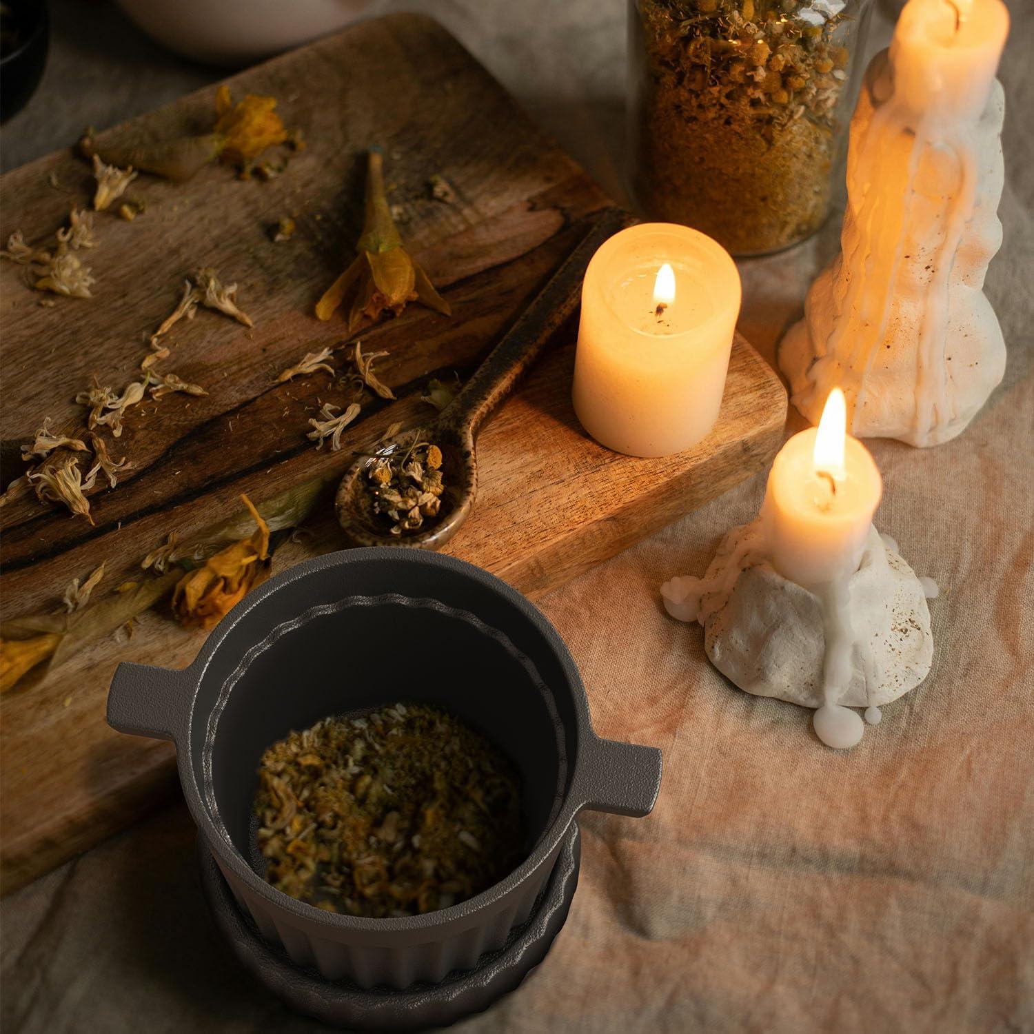 Juego de Mortero y Mano de Hierro Fundido Aurionix 3-en-1