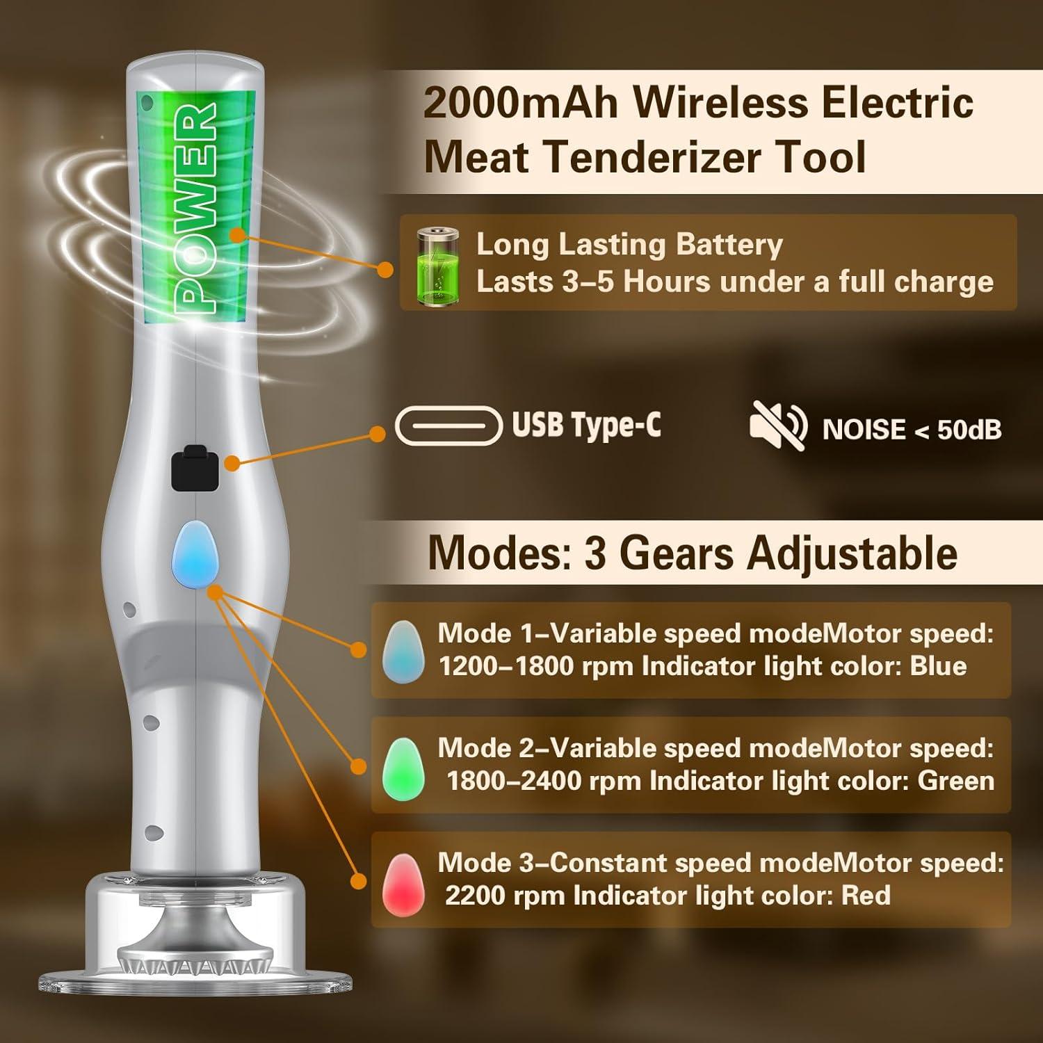 Ablandador de Carne Eléctrico FSTCRT Portátil 37 Agujas Inoxidable