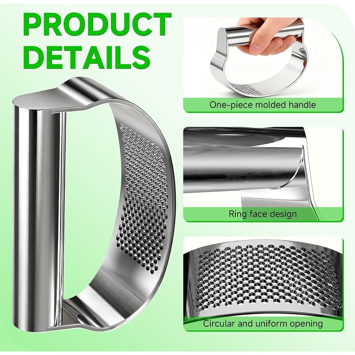 Prensa de Ajo BOKKY de Acero Inoxidable con Pelador y Cepillo