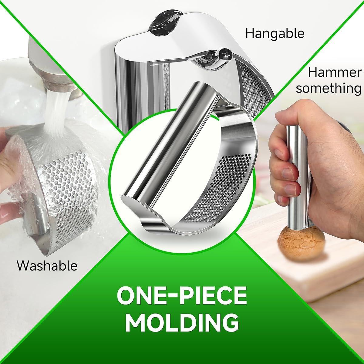 Prensa de Ajo BOKKY de Acero Inoxidable con Pelador y Cepillo