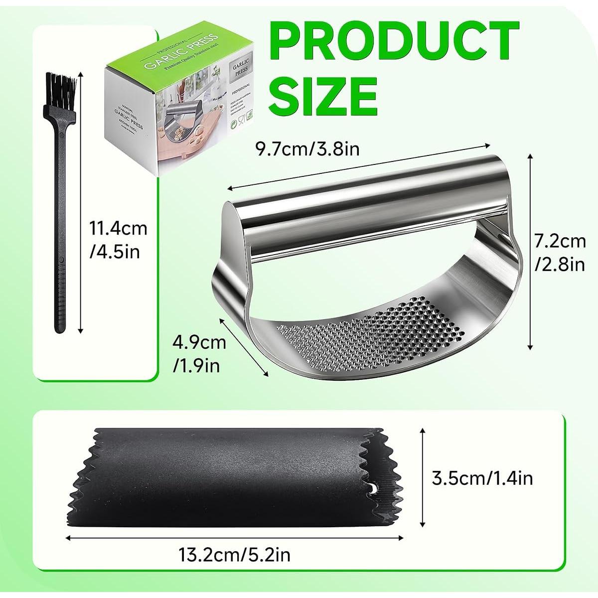 Prensa de Ajo BOKKY de Acero Inoxidable con Pelador y Cepillo