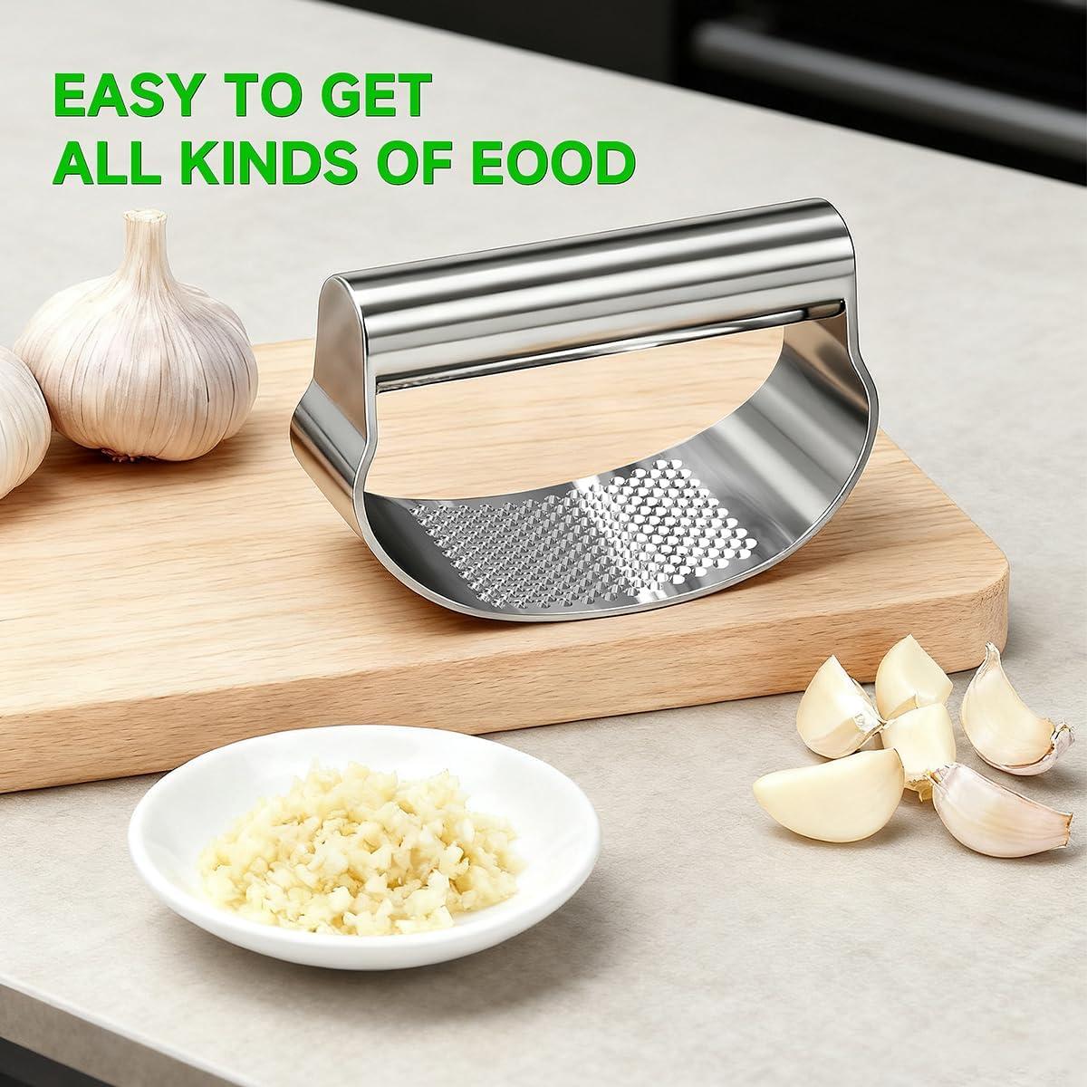 Prensa de Ajo BOKKY de Acero Inoxidable con Pelador y Cepillo