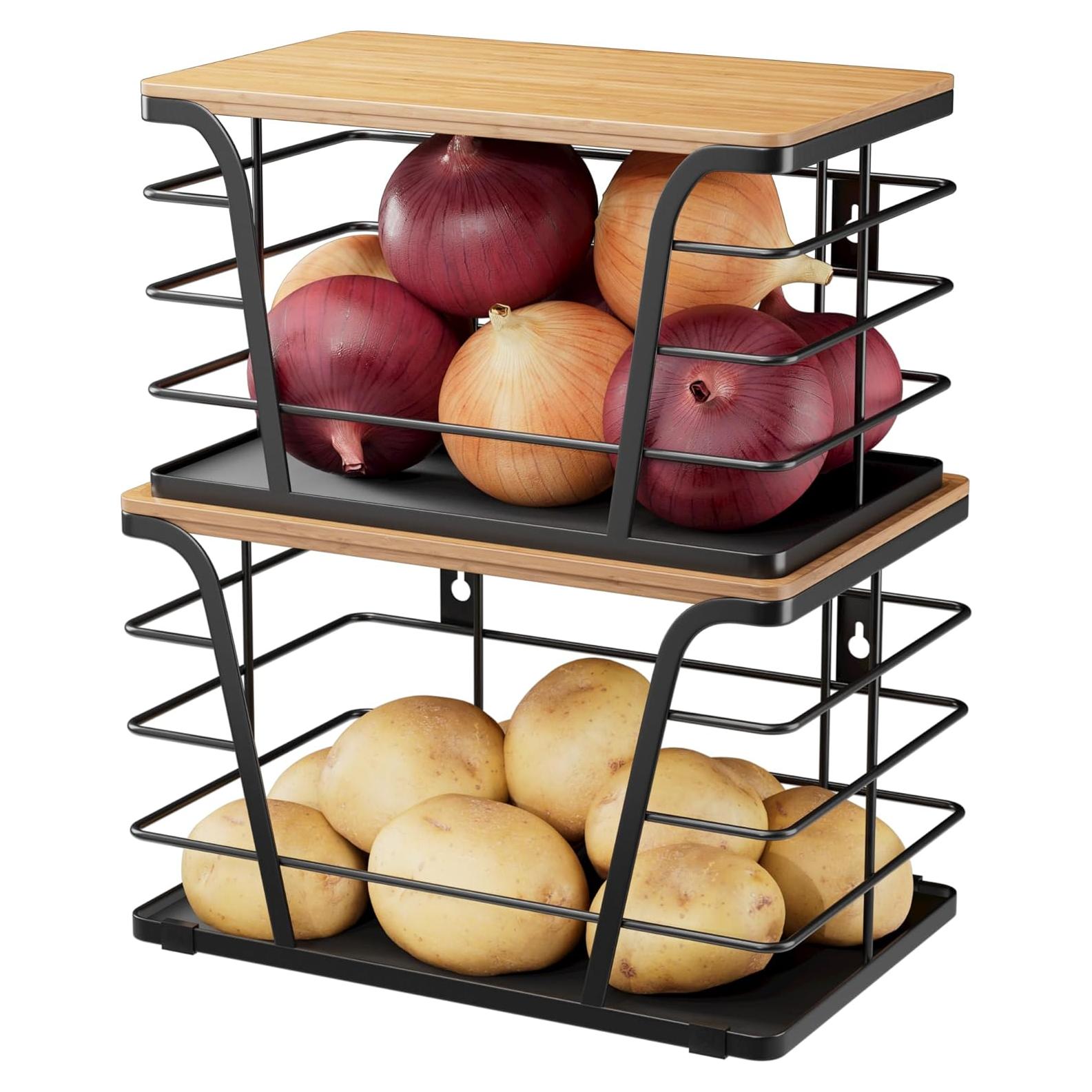 Organizadores de Cocina TIDIIABODE - 2 Contenedores Apilables Negros