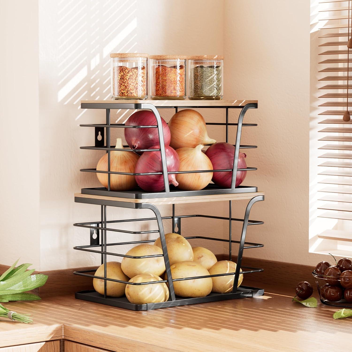 Organizadores de Cocina TIDIIABODE - 2 Contenedores Apilables Negros