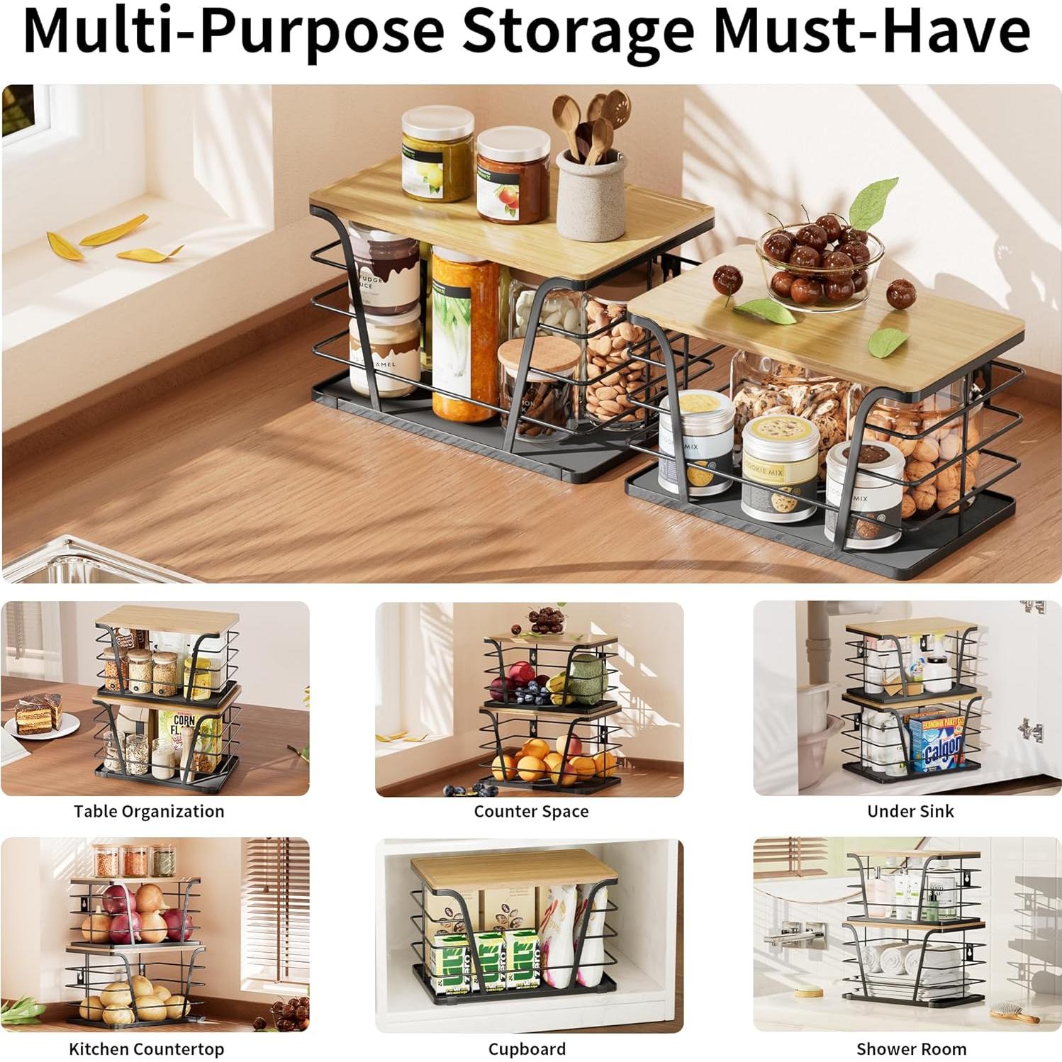 Organizadores de Cocina TIDIIABODE - 2 Contenedores Apilables Negros