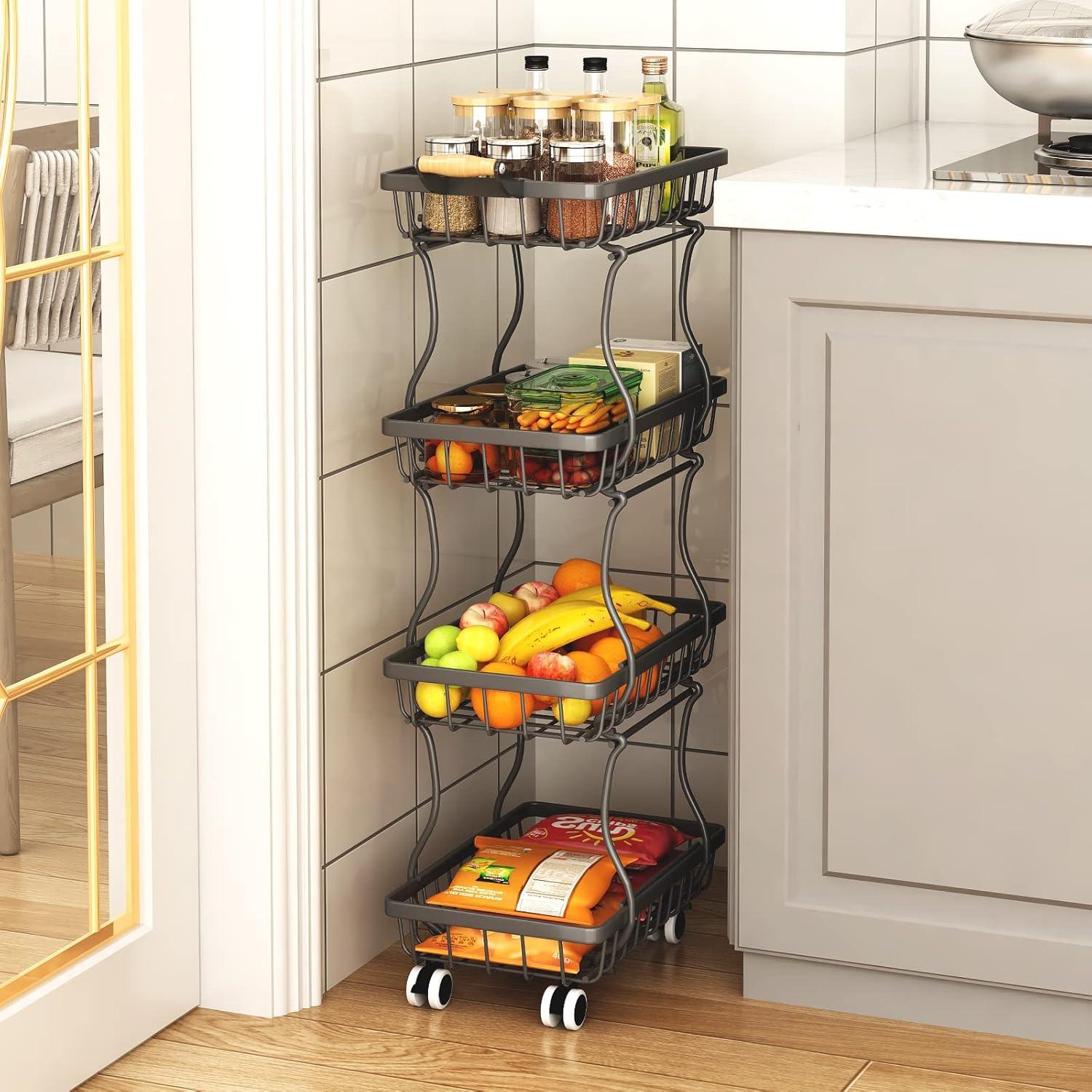 Cesta de Almacenamiento delgada CHLORYARD 4 Niveles Metal Negro