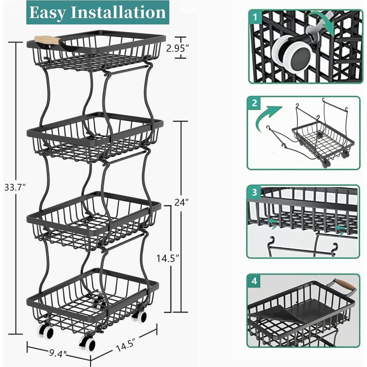 Cesta de Almacenamiento delgada CHLORYARD 4 Niveles Metal Negro