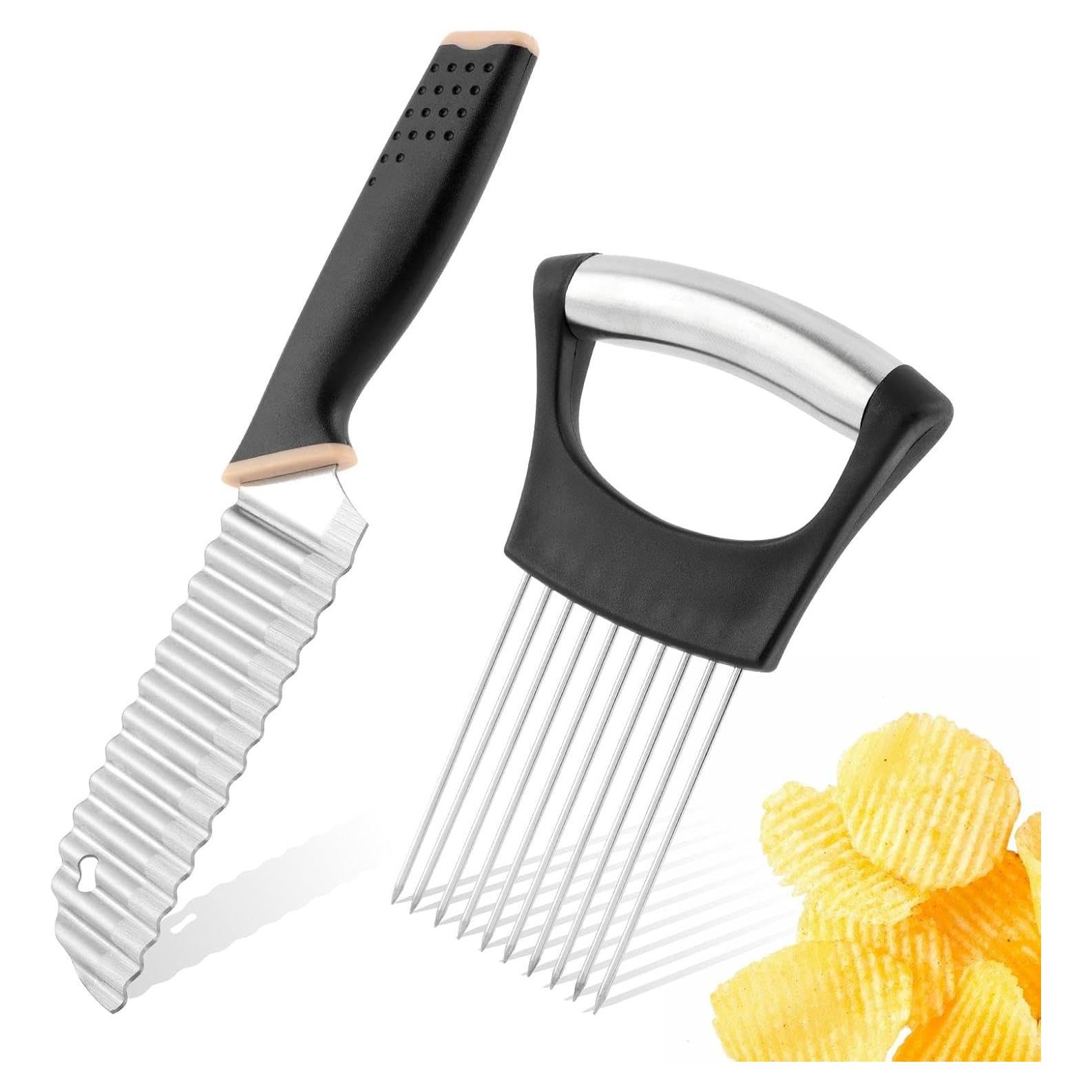 Cortador de Papas Rizado QKDS con Soporte para Cebolla Negro