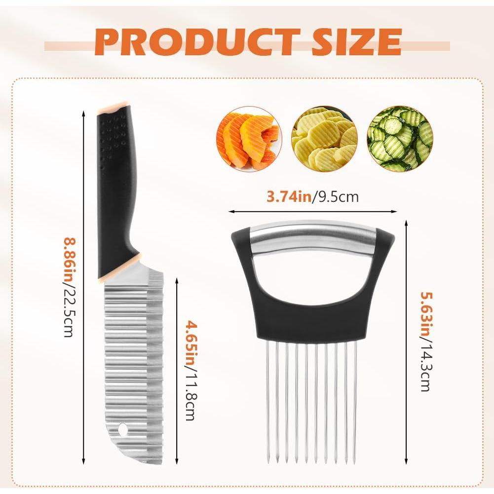 Cortador de Papas Rizado QKDS con Soporte para Cebolla Negro