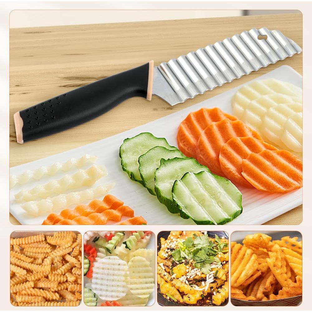 Cortador de Papas Rizado QKDS con Soporte para Cebolla Negro