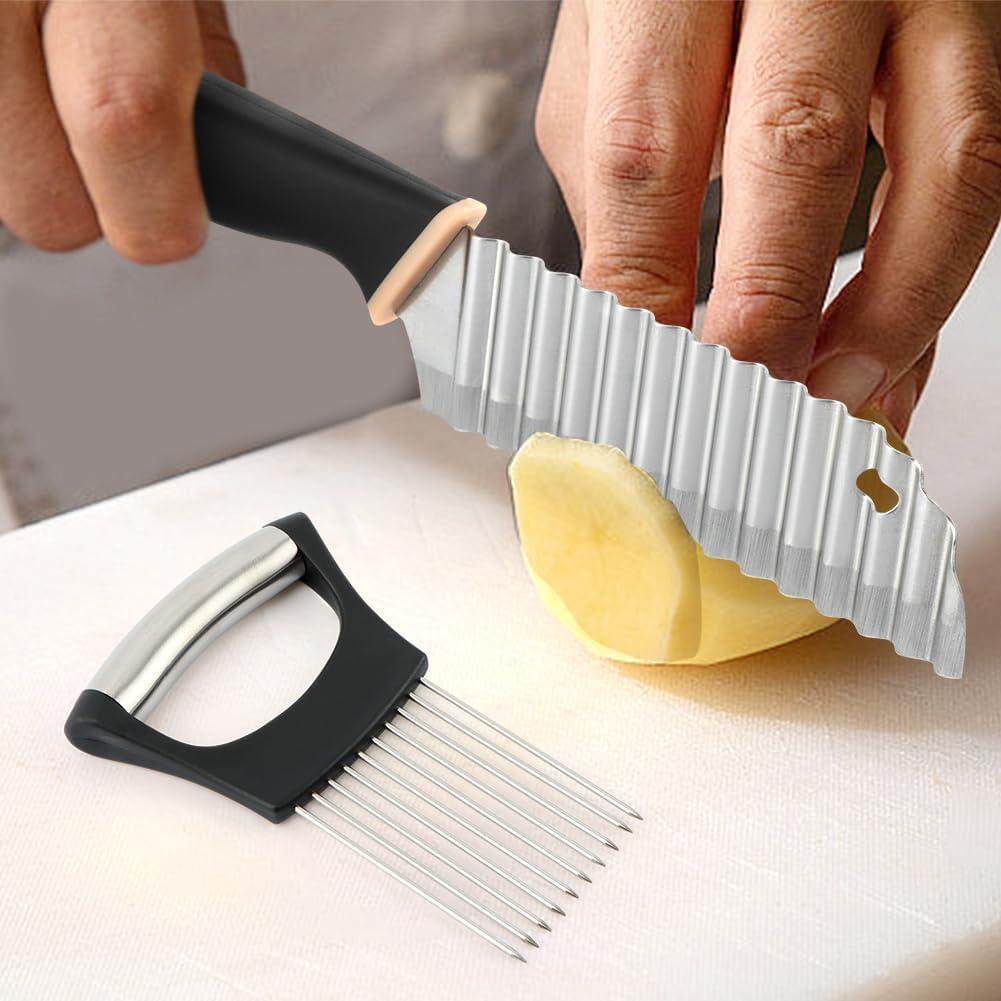 Cortador de Papas Rizado QKDS con Soporte para Cebolla Negro