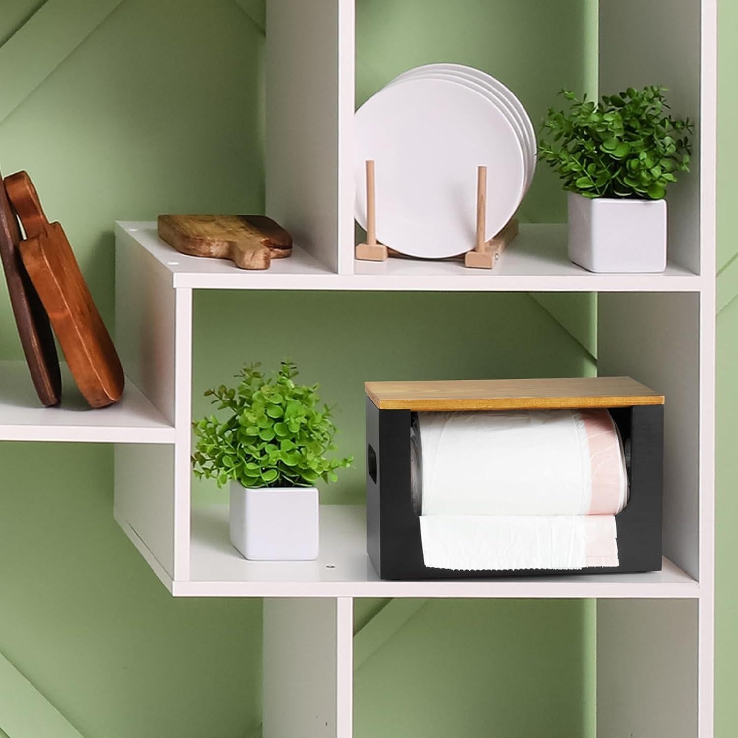 Dispensador de Bolsas de Basura de Madera YCXNBHH - Organizador Moderno