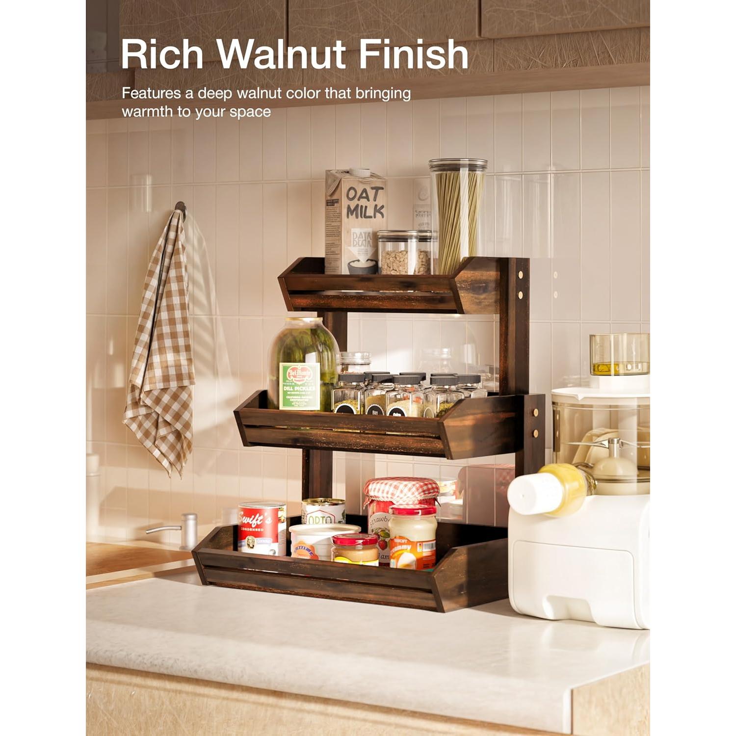 Cesta de Frutas de Madera Acacia 3 Niveles Organizador Cocina