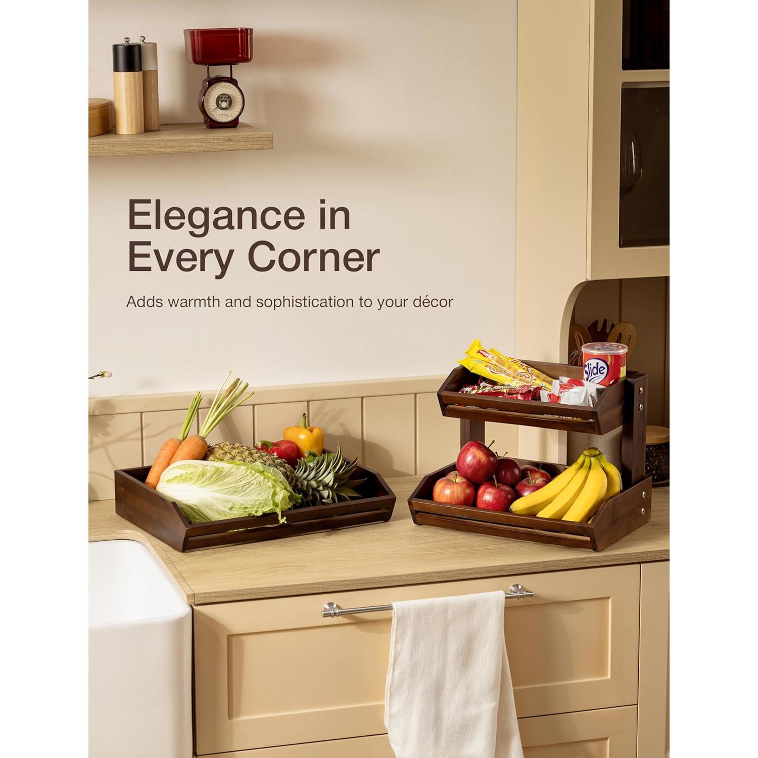 Cesta de Frutas de Madera Acacia 3 Niveles Organizador Cocina