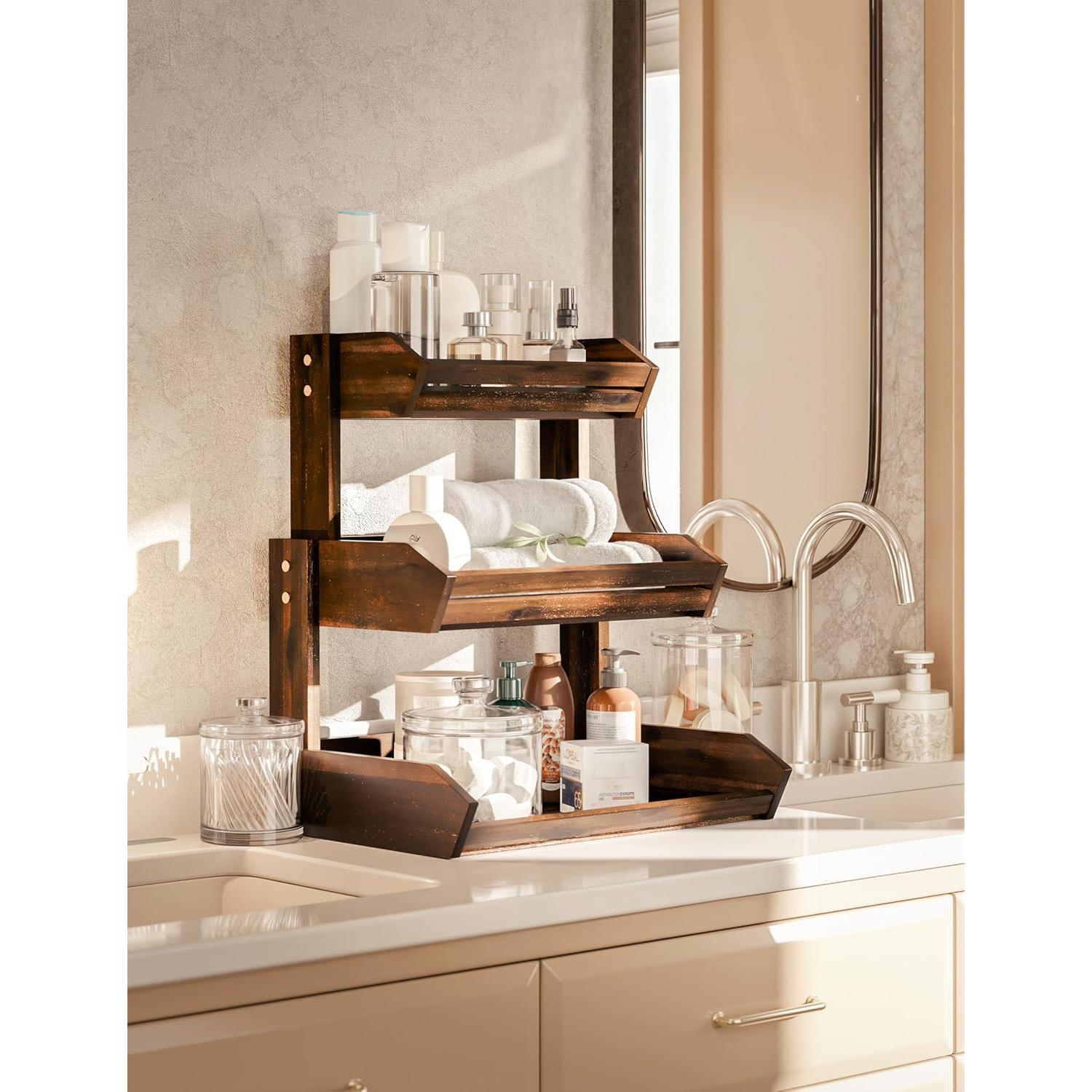 Cesta de Frutas de Madera Acacia 3 Niveles Organizador Cocina