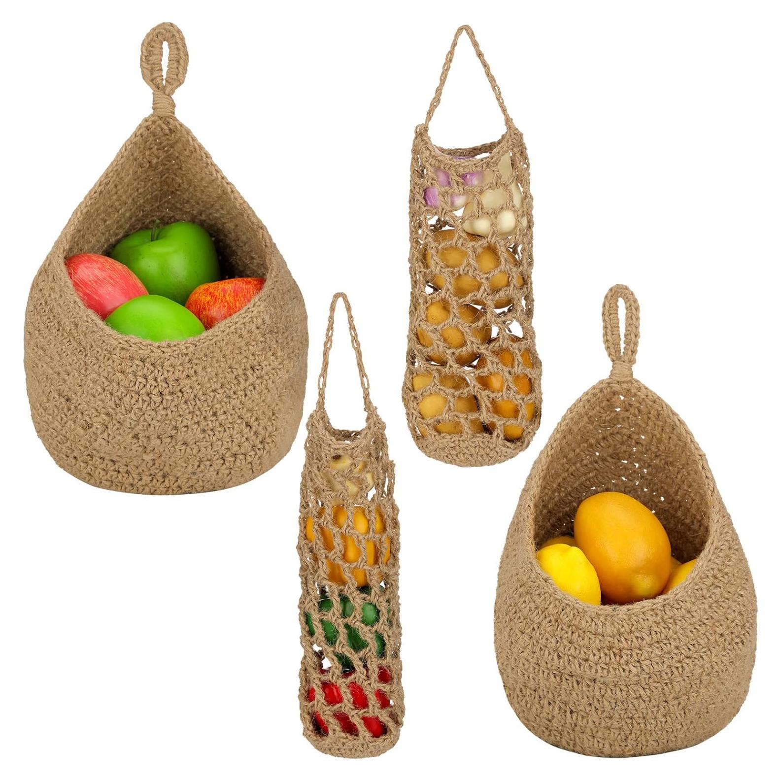 Cestas Colgantes de Yute Xuhal 4 Pcs para Cocina 35x29 cm