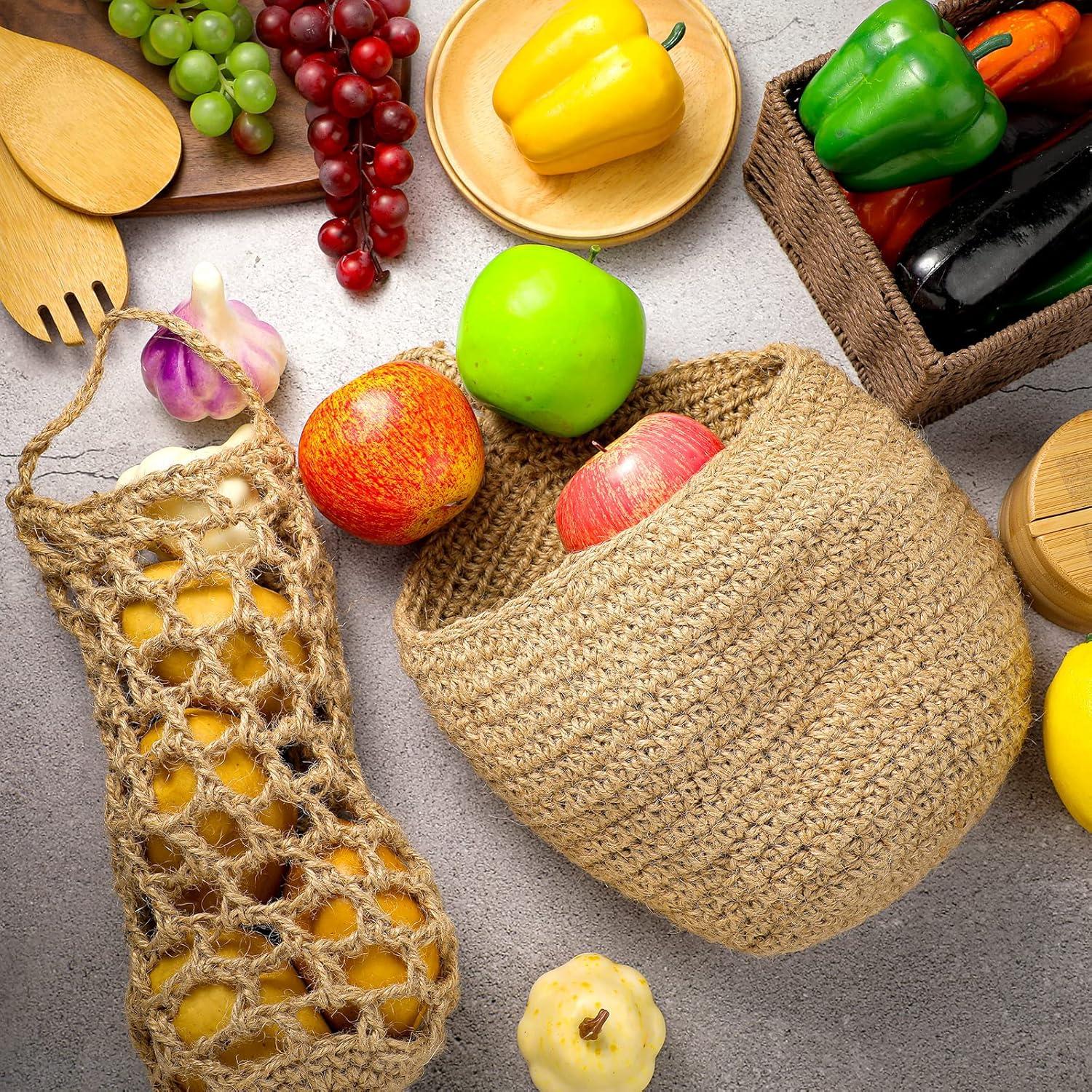 Cestas Colgantes de Yute Xuhal 4 Pcs para Cocina 35x29 cm
