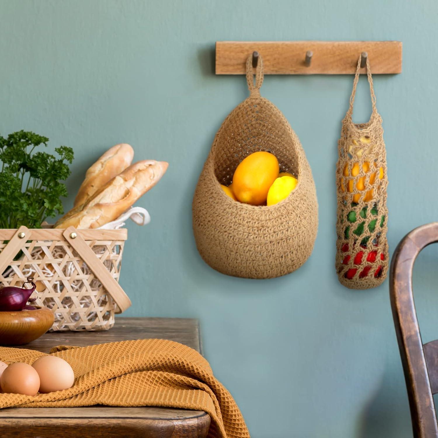 Cestas Colgantes de Yute Xuhal 4 Pcs para Cocina 35x29 cm