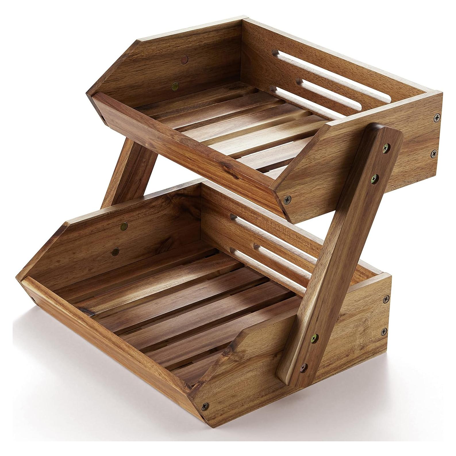 Cesta de Frutas NAGAWOOD 2 Niveles Acacia Natural 26.67 cm