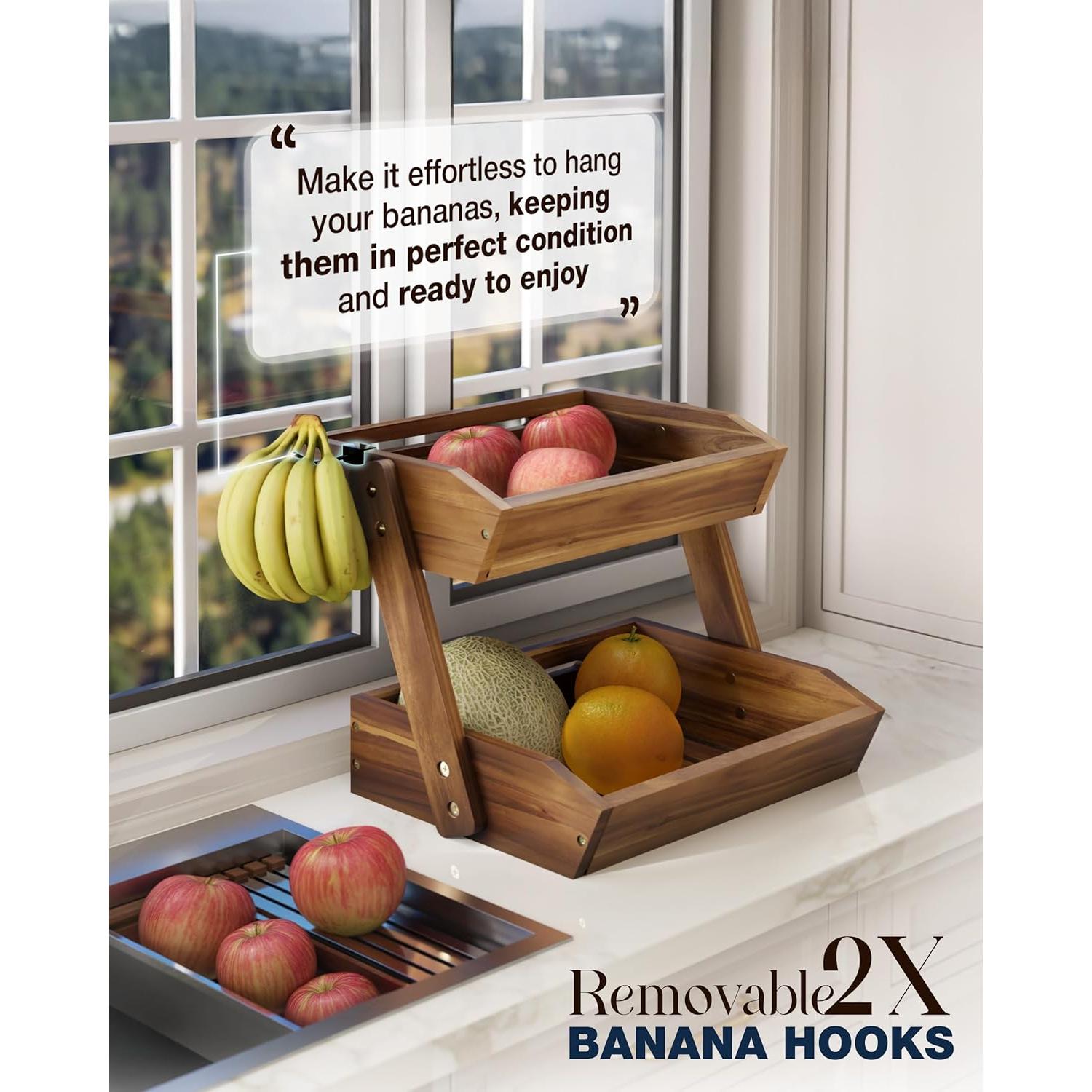 Cesta de Frutas NAGAWOOD 2 Niveles Acacia Natural 26.67 cm