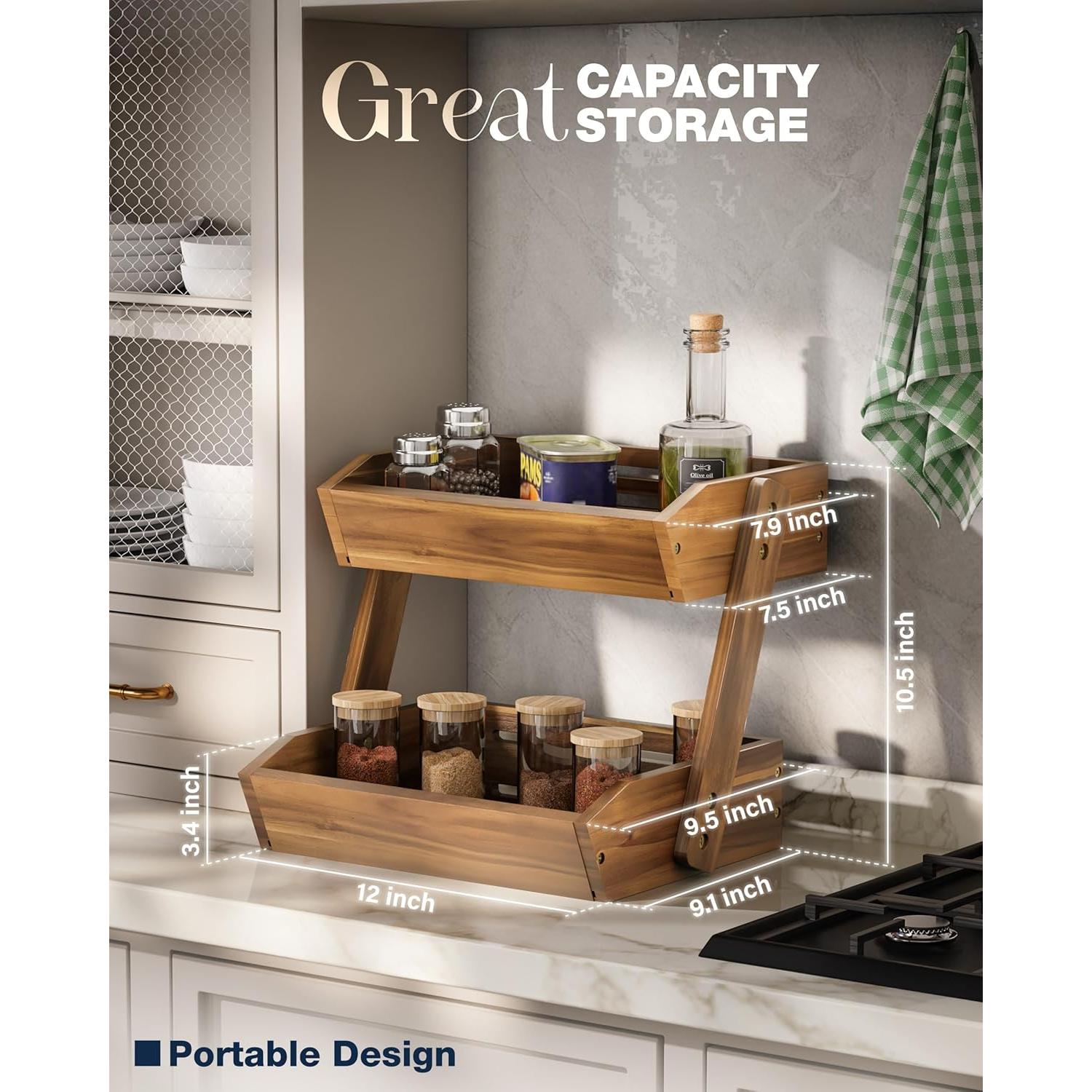 Cesta de Frutas NAGAWOOD 2 Niveles Acacia Natural 26.67 cm