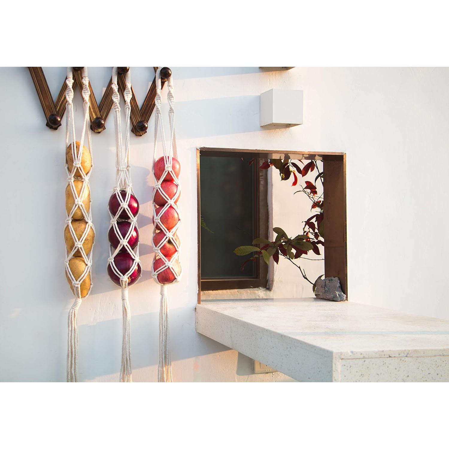 Cesta de Frutas Colgante Decocove - Juego de 3 - Boho Marfil