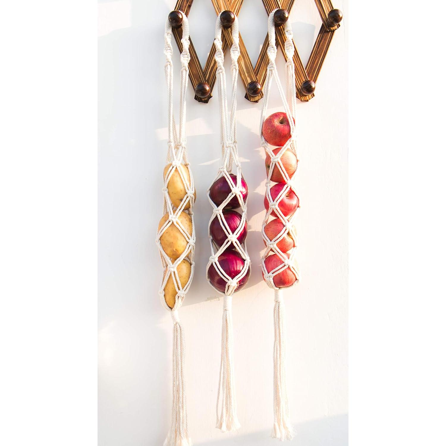 Cesta de Frutas Colgante Decocove - Juego de 3 - Boho Marfil