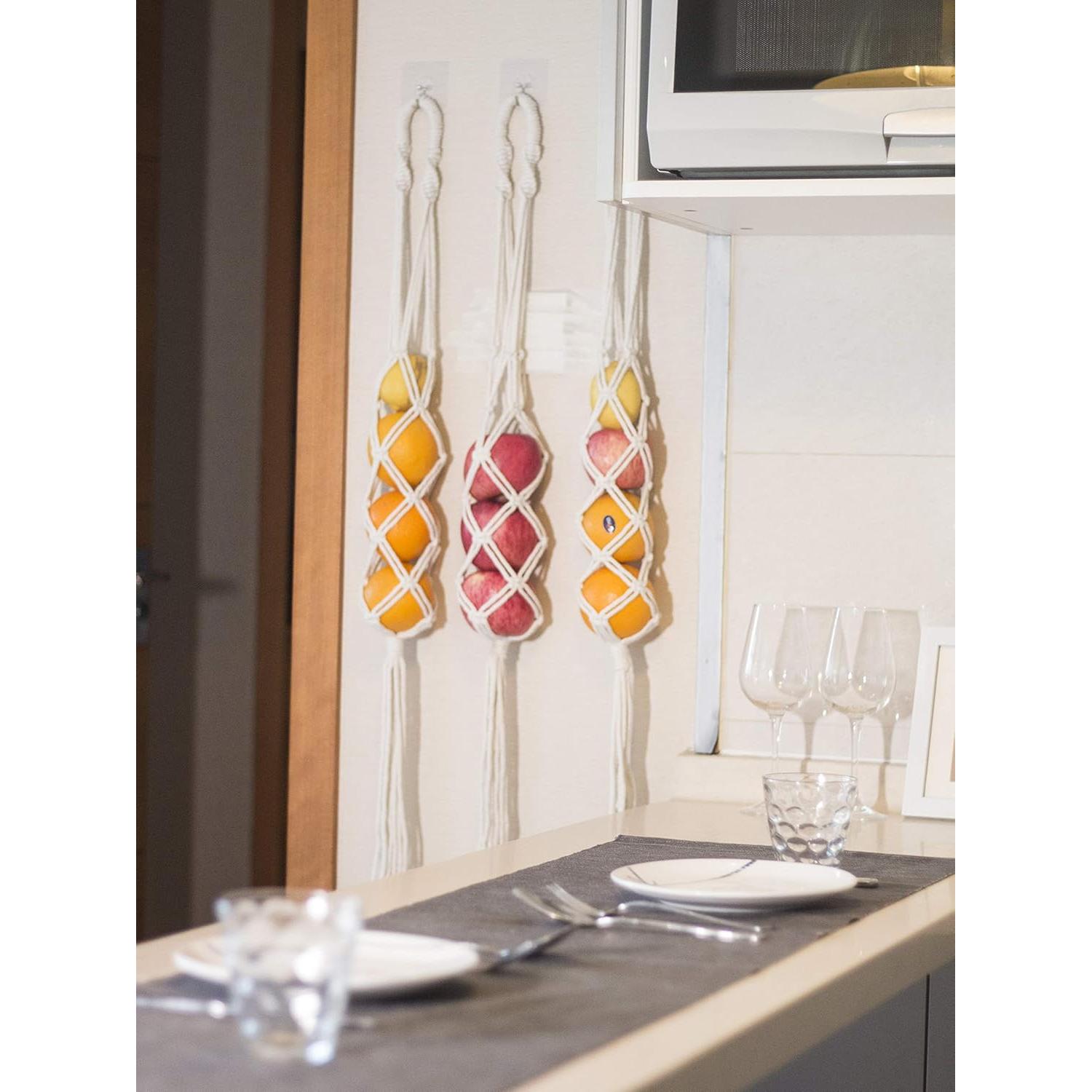 Cesta de Frutas Colgante Decocove - Juego de 3 - Boho Marfil