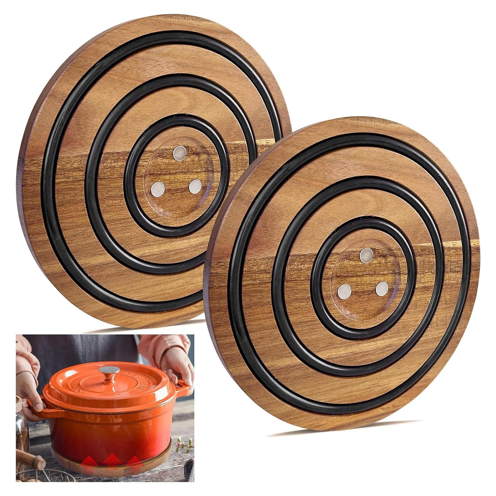 Trivetes de Madera de Acacia Magnéticos 2 PCS LAIAMER