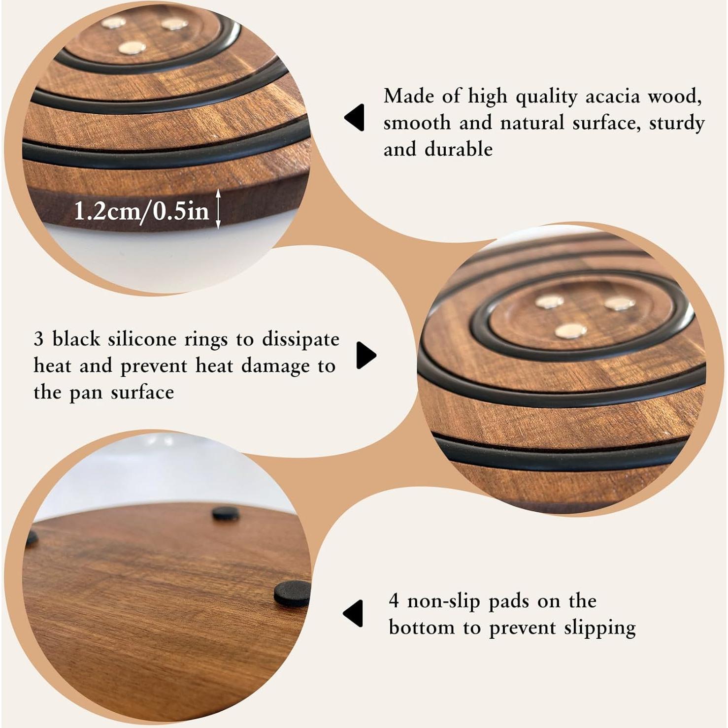 Trivetes de Madera de Acacia Magnéticos 2 PCS LAIAMER