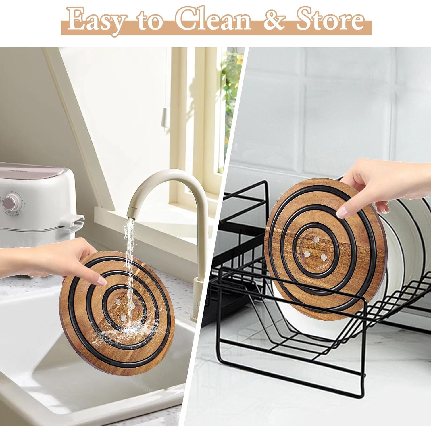 Trivetes de Madera de Acacia Magnéticos 2 PCS LAIAMER