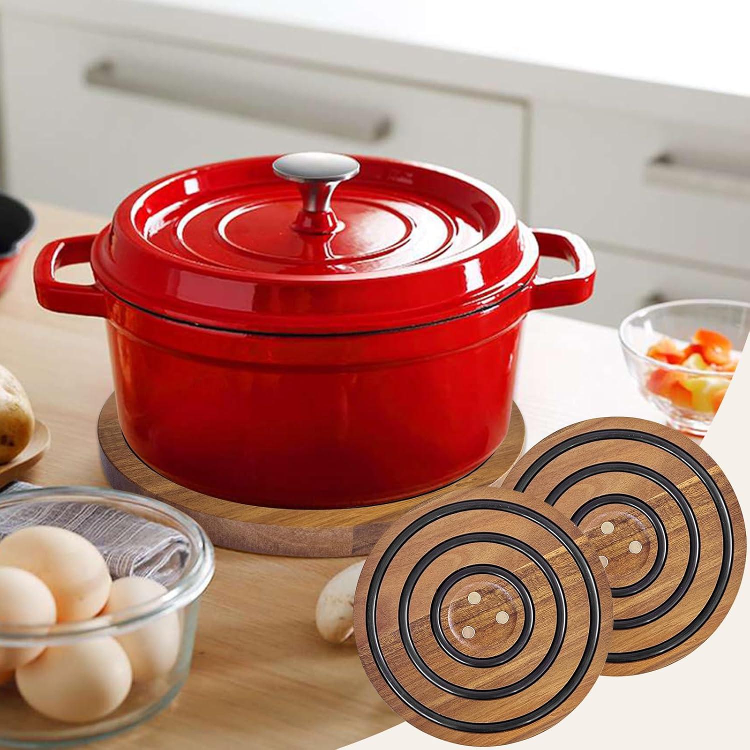 Trivetes de Madera de Acacia Magnéticos 2 PCS LAIAMER