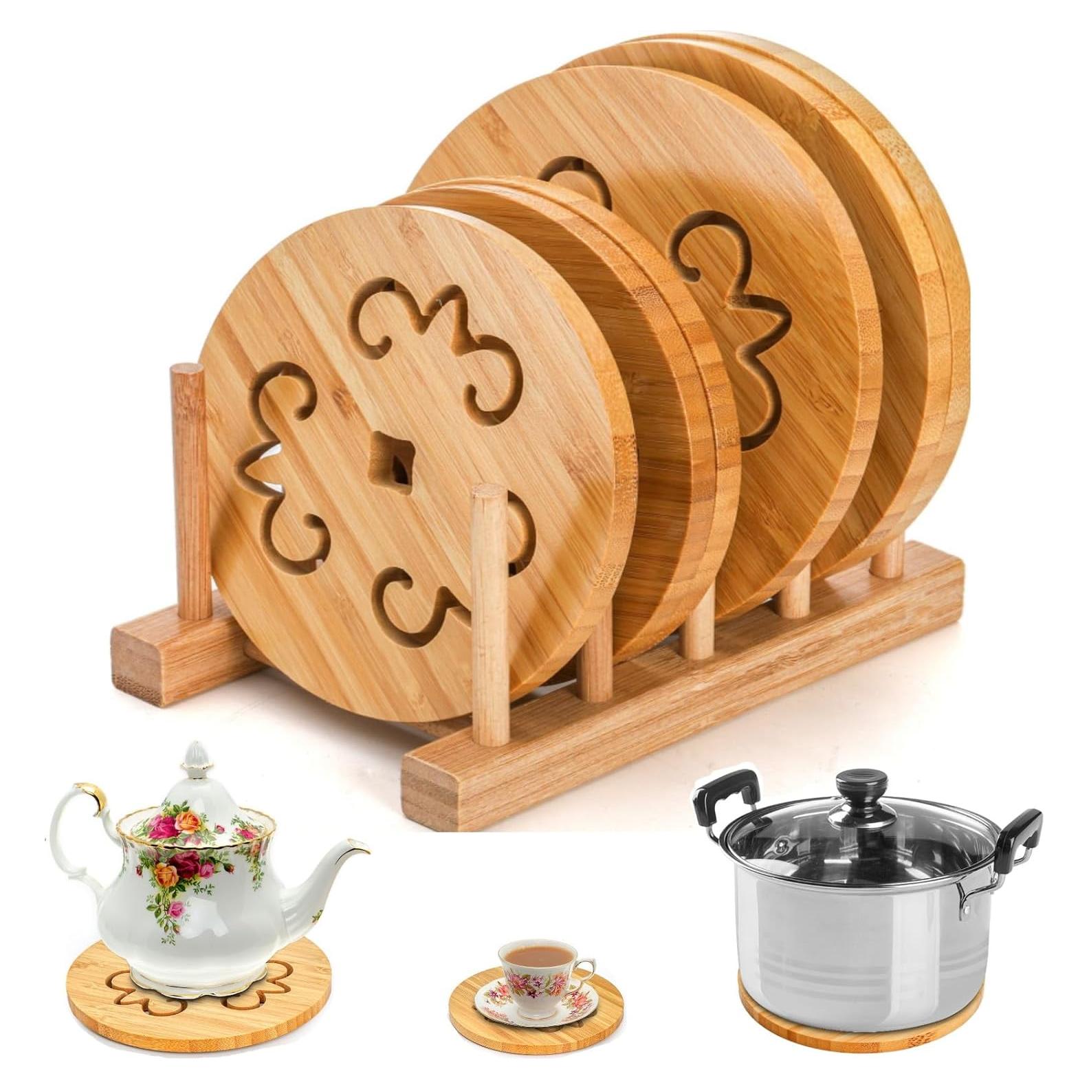 Conjunto de 6 Posavasos de Bambú Natural AVLA Antideslizantes