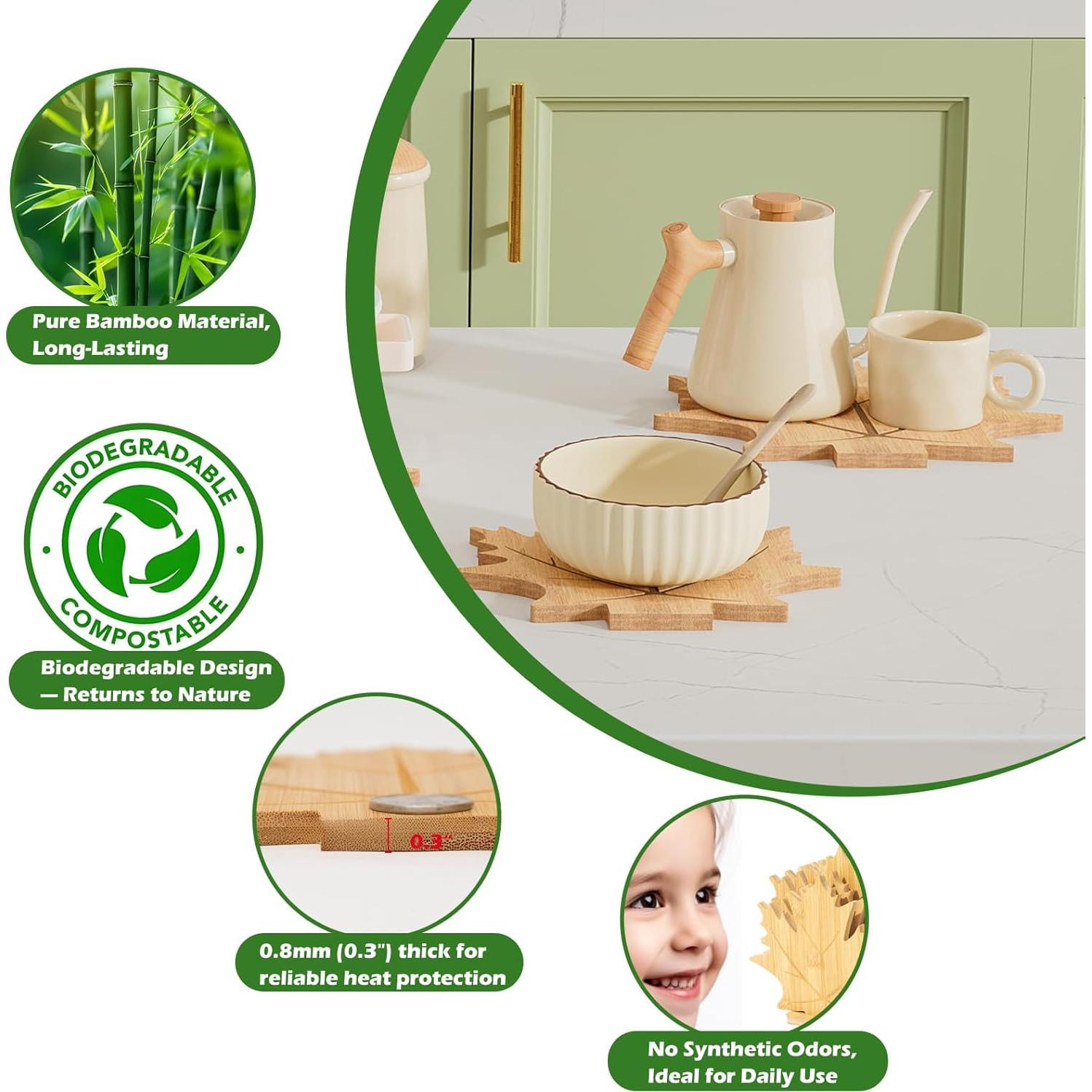 Juego de Trivetes de Bambú Erjiacun - 6 Piezas Antideslizantes