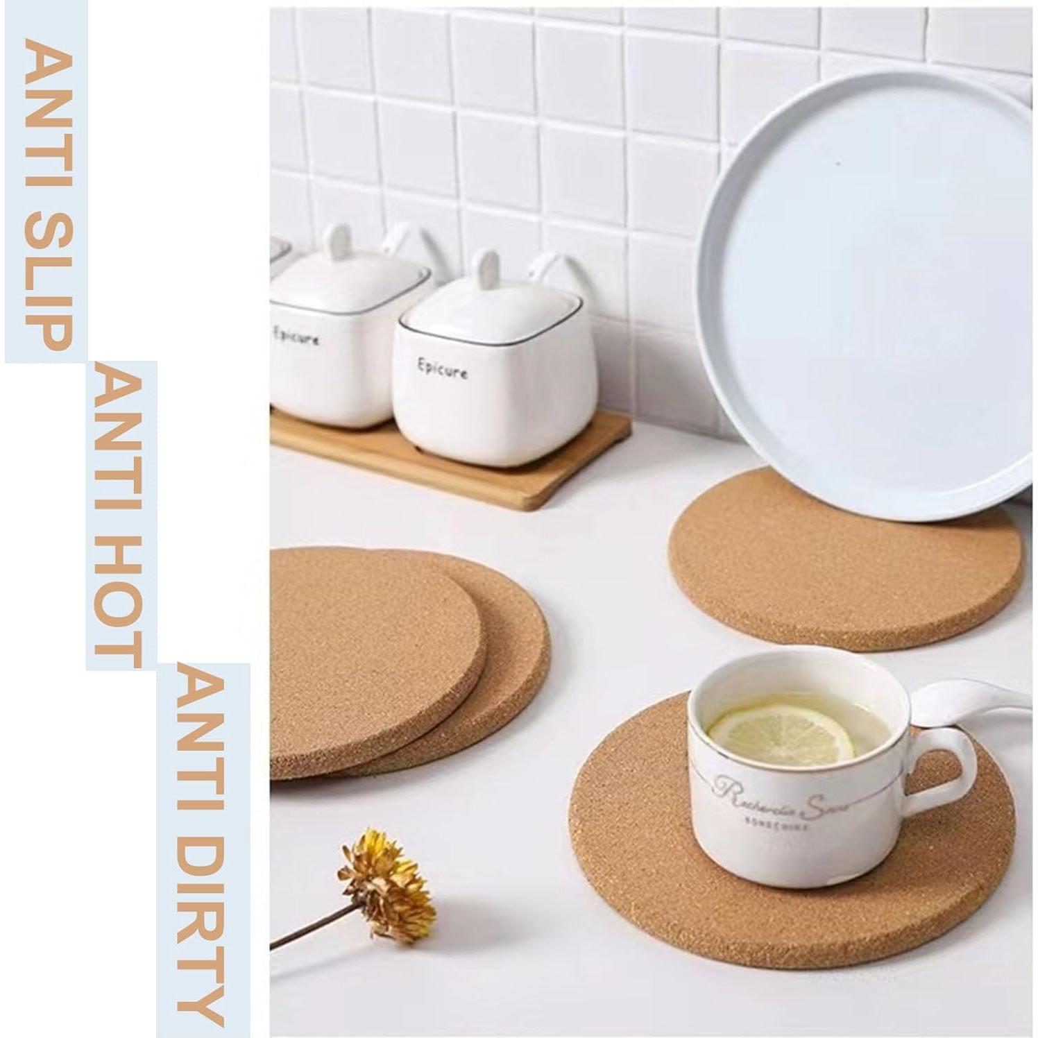 Trivet de Corcho Redondo HUAOAO 19.05 cm 6 Pcs Ecológico