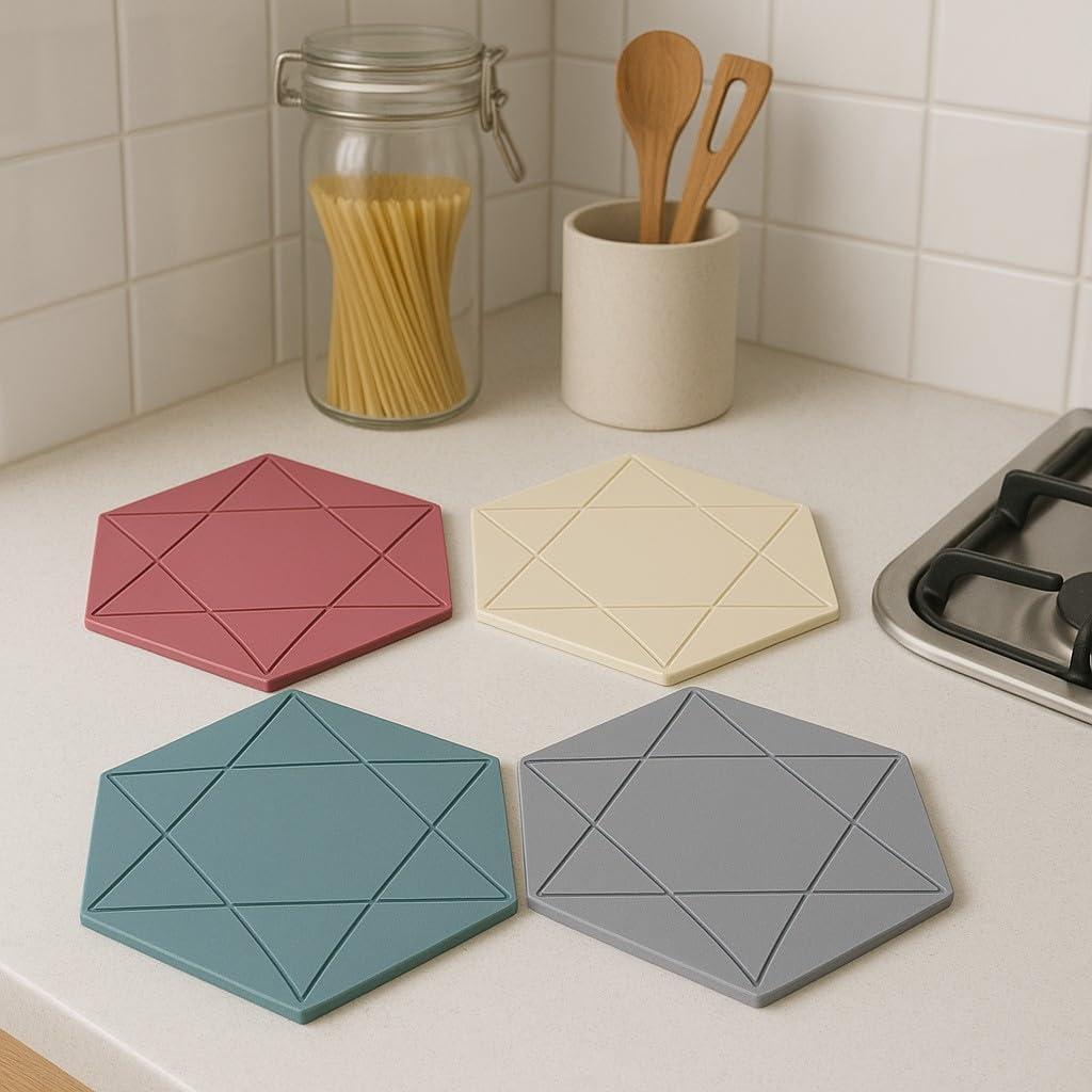 Mats de Silicona Hexagonales MINGLEMART - Paquete de 4