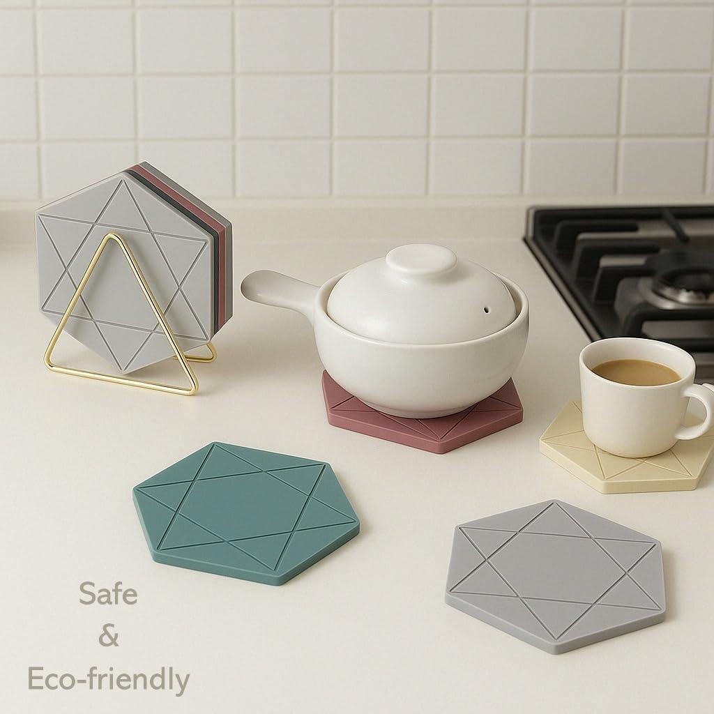 Mats de Silicona Hexagonales MINGLEMART - Paquete de 4