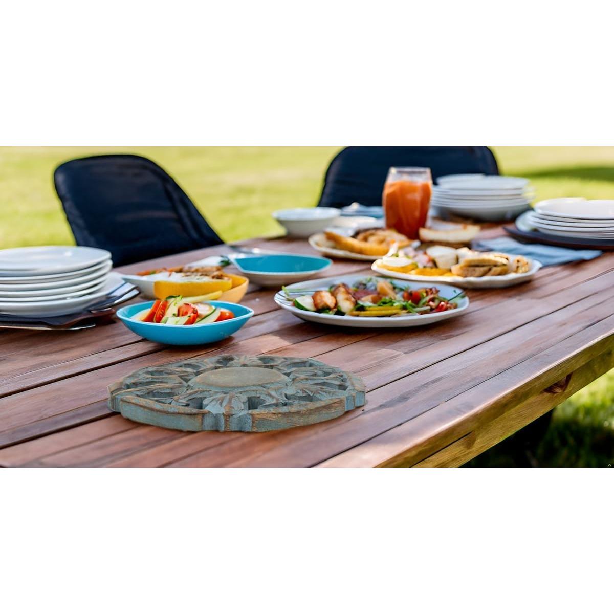 Trivet Redondo de Madera de Mango Azul Lavado 15 cm - The Great Indian Bazaar