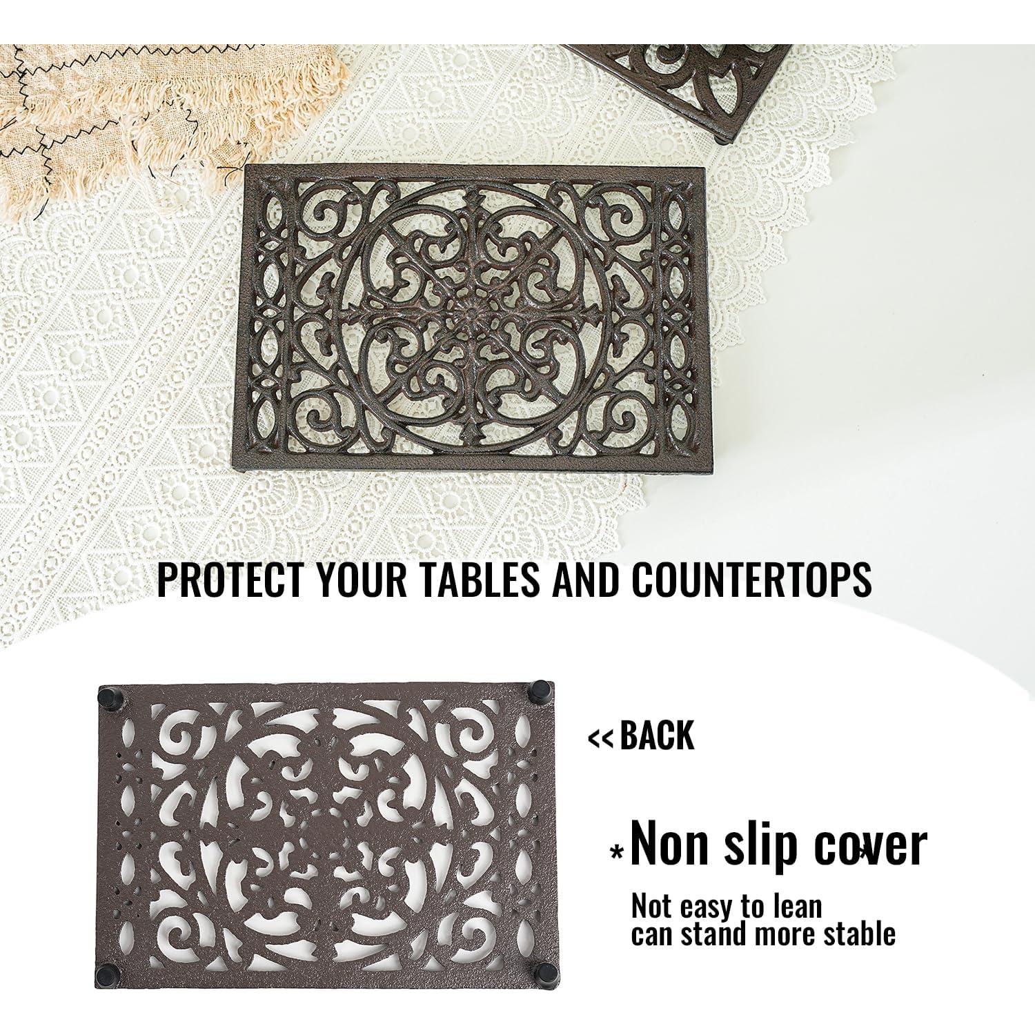 Trivet Rectangular de Hierro Fundido Sungmor 24.4x16cm Patrón Intrincado