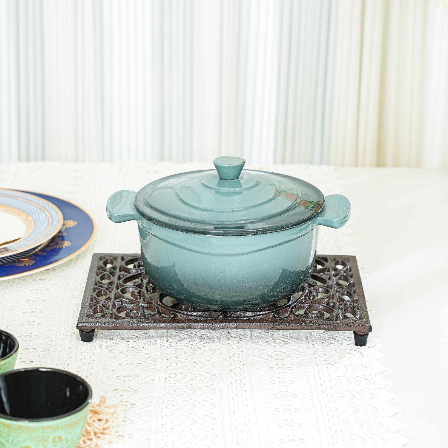 Trivet Rectangular de Hierro Fundido Sungmor 24.4x16cm Patrón Intrincado