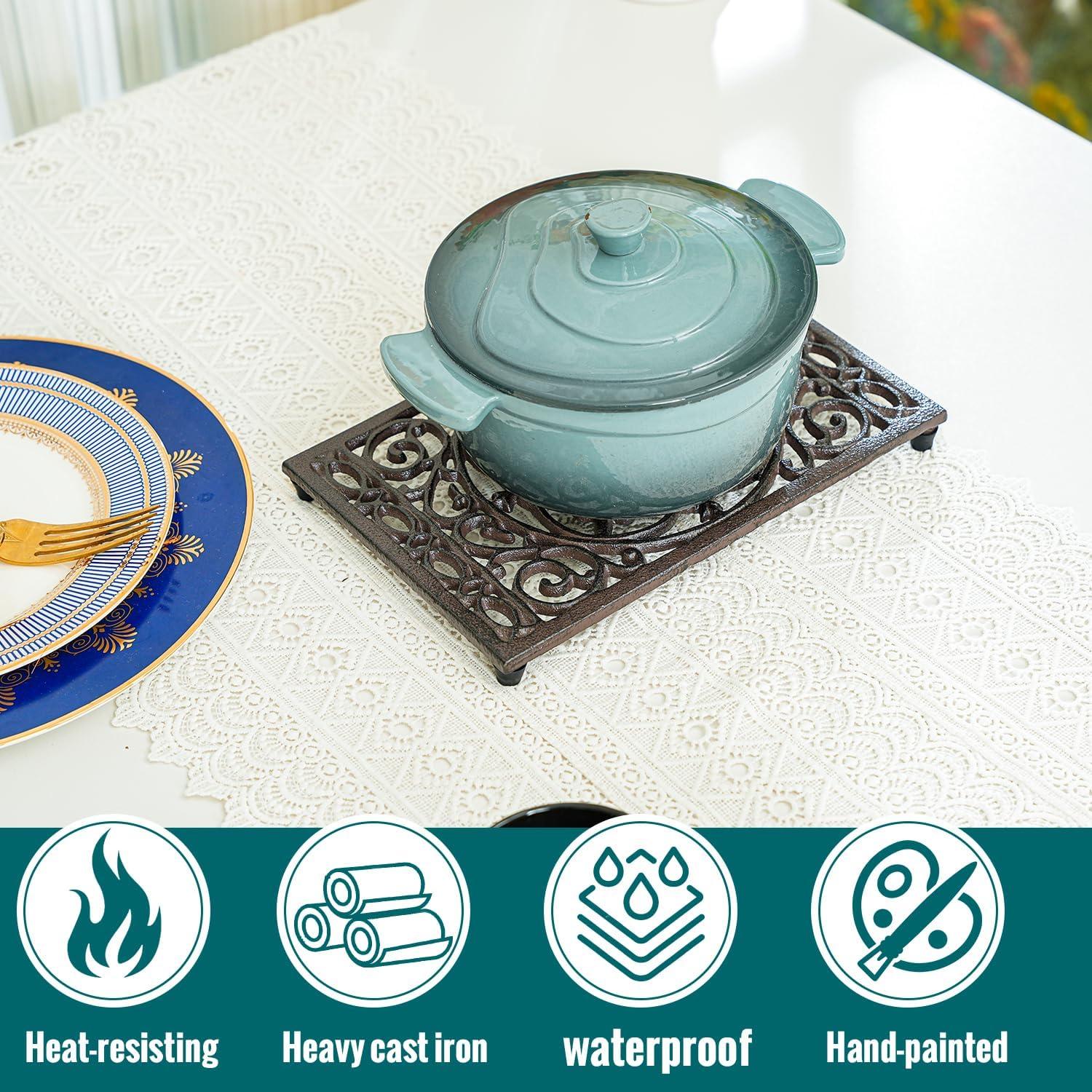 Trivet Rectangular de Hierro Fundido Sungmor 24.4x16cm Patrón Intrincado