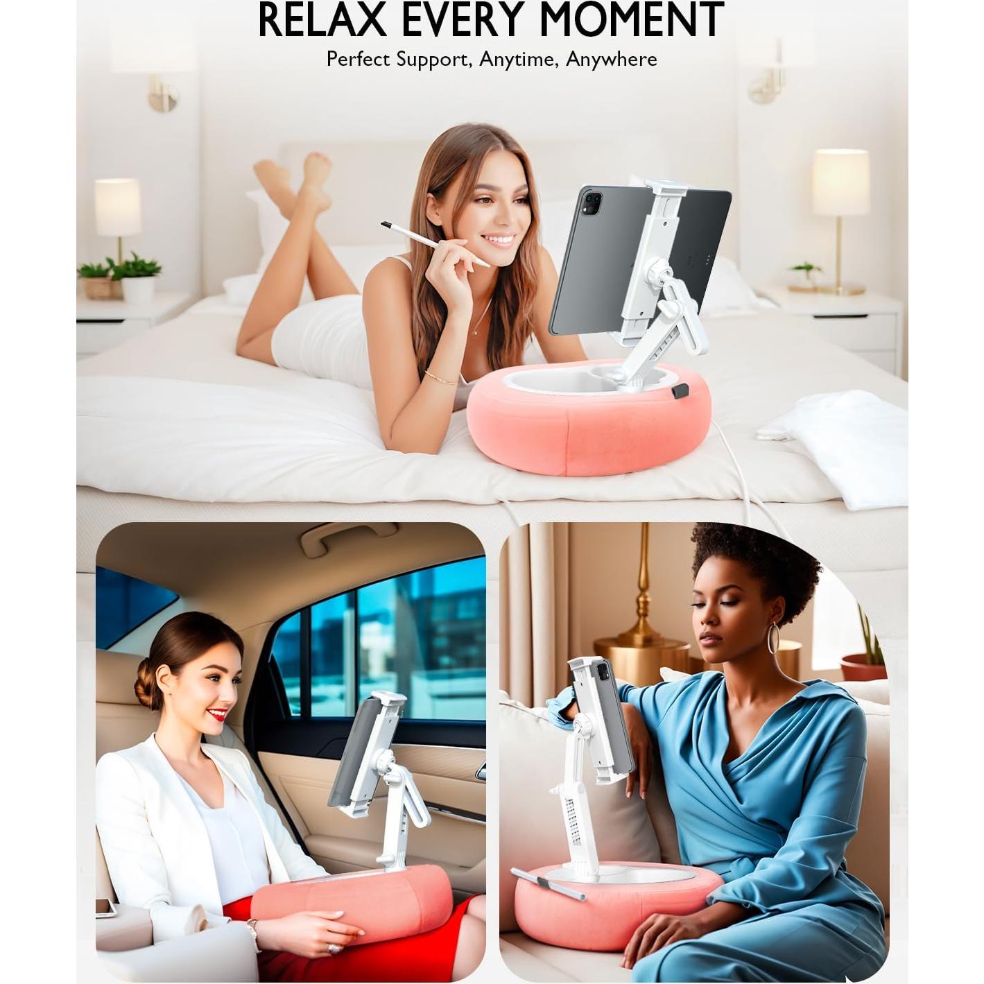 Soporte de Almohada para Tablet Miledi Rosa 360° Ajustable