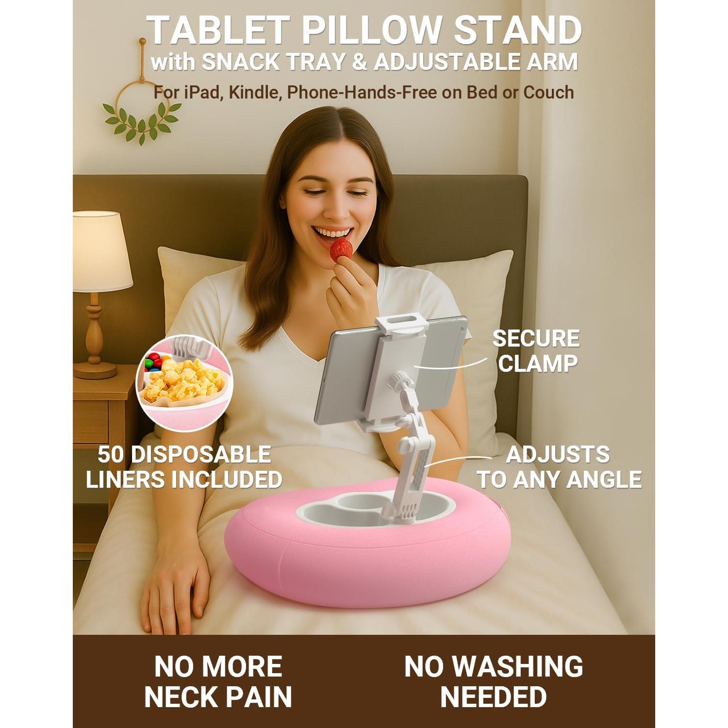 Soporte de Almohada Ajustable Bongogoo para Tabletas y Teléfonos Rosa