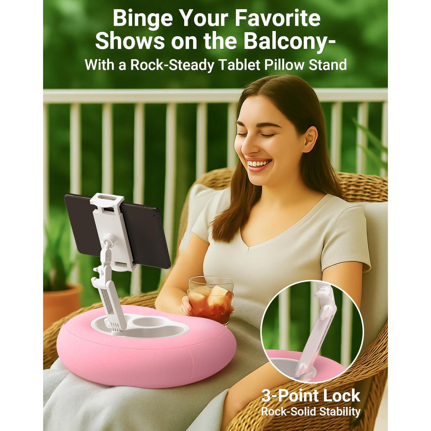 Soporte de Almohada Ajustable Bongogoo para Tabletas y Teléfonos Rosa